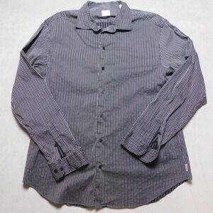 Armani Collezioni Mens XL Black‎ White Striped Long Sleeve Button Down Shirt